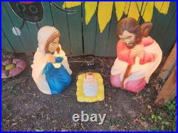 Vintage 28 Illuminated Nativity Blow Mold Mary, Joseph and Baby Jesus Gorgeous