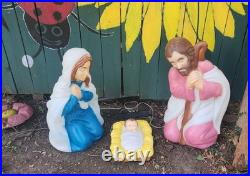 Vintage 28 Illuminated Nativity Blow Mold Mary, Joseph and Baby Jesus Gorgeous