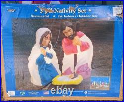 Vintage 28 Illuminated Nativity Blow Mold Mary, Joseph and Baby Jesus Gorgeous
