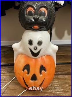 Vintage 32 Inch Empire Halloween Totem Pole Pumpkin Ghost Skull Cat Blow Mold