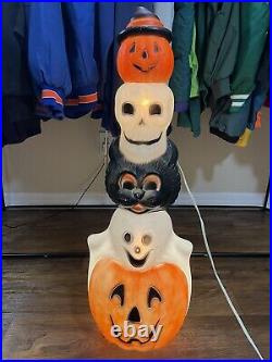 Vintage 32 Inch Empire Halloween Totem Pole Pumpkin Ghost Skull Cat Blow Mold