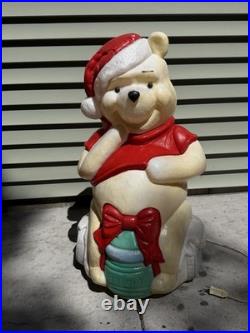 Vintage 33 Winnie The Pooh Blow Mold Santa Hat Honey Pot Disney Broken Nose
