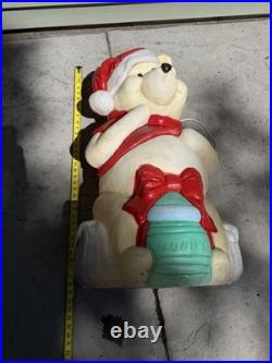 Vintage 33 Winnie The Pooh Blow Mold Santa Hat Honey Pot Disney Broken Nose