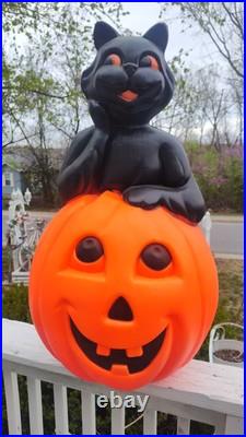 Vintage 34 Black Cat On Pumpkin Halloween Blow Mold RARE