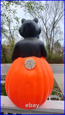 Vintage 34 Black Cat On Pumpkin Halloween Blow Mold RARE