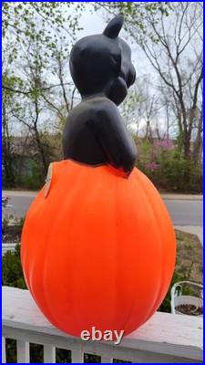 Vintage 34 Black Cat On Pumpkin Halloween Blow Mold RARE