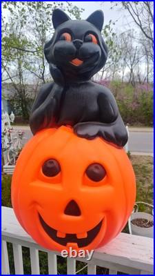 Vintage 34 Black Cat On Pumpkin Halloween Blow Mold RARE