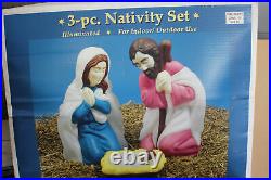 Vintage 3 Piece Nativity Scene Blow Mold Joseph Mary Baby Jesus New in Box 28