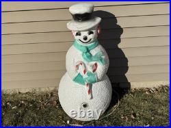Vintage 40 Union Products Dimple Snowman Blow Mold Christmas Green Scarf Candy