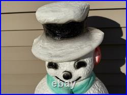 Vintage 40 Union Products Dimple Snowman Blow Mold Christmas Green Scarf Candy