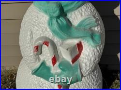 Vintage 40 Union Products Dimple Snowman Blow Mold Christmas Green Scarf Candy