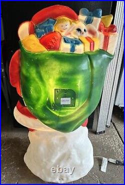 Vintage 42 Santa's Best Santa Christmas Lighted Blow Mold Toy Bag With Presents