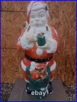 Vintage 45T Poloron Whispering Santa With Toy Sack Blow Mold Christmas Decor