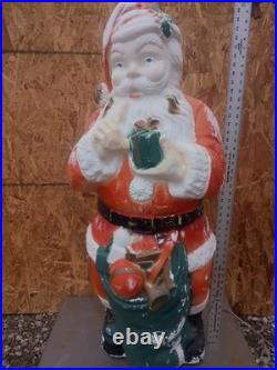 Vintage 45T Poloron Whispering Santa With Toy Sack Blow Mold Christmas Decor