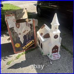 Vintage 45 Tall Illuminated Church With Steeple Blow Mold Christmas
