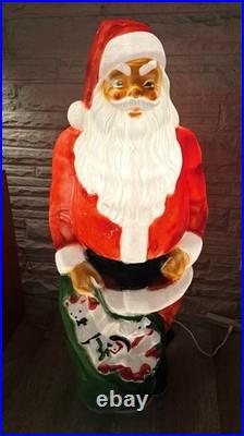 Vintage 46 Empire Santa Claus Blow Mold Light Plastic Yard Decororation Works