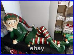 Vintage 48 Commercial Grade Christmas Elf Laying Down Resin Fiberglass