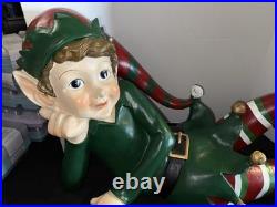Vintage 48 Commercial Grade Christmas Elf Laying Down Resin Fiberglass