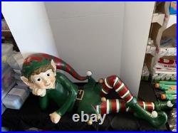 Vintage 48 Commercial Grade Christmas Elf Laying Down Resin Fiberglass