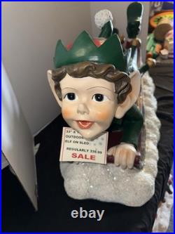 Vintage 48 Commercial Grade Christmas Elf Sledding Sleigh Ride Resin Fiberglass