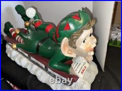 Vintage 48 Commercial Grade Christmas Elf Sledding Sleigh Ride Resin Fiberglass