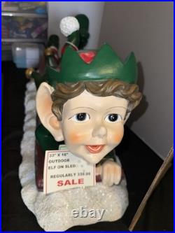 Vintage 48 Commercial Grade Christmas Elf Sledding Sleigh Ride Resin Fiberglass