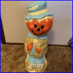 Vintage 80s 90s Pumpkin Scarecrow Trick or Treat Halloween Light Up Blow Mold