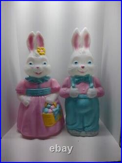 Vintage BLOW MOLD Set 2 Easter Bunny Rabbits 25 Mr Mrs Boy Girl Lights Empire