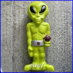 Vintage Blow Mold 36 Green Space Alien withRay Gun Halloween Lighted Figure