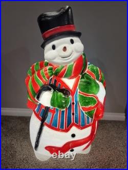 Vintage Blow Mold 43 Santa's Best Frosty the Snowman withCane Lighted Blow Mold