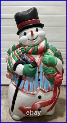 Vintage Blow Mold 43 Santa's Best Frosty the Snowman withCane Lighted Blow Mold