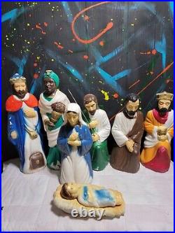 Vintage Blow Mold 7 Piece Nativity Set Christmas Jesus Plastic 22 Light