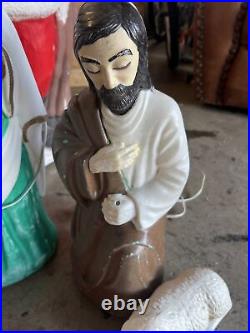 Vintage Blow Mold 7 Piece Nativity Set Christmas Missing Jesus Plastic 22
