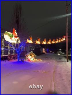 Vintage Blow Mold 9 Reindeer And Sleigh. Comes With All Rigging To Hang Outside