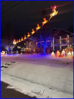 Vintage Blow Mold 9 Reindeer And Sleigh. Comes With All Rigging To Hang Outside