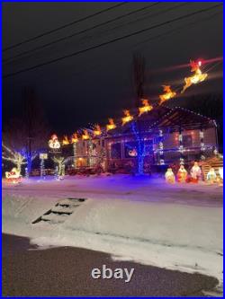 Vintage Blow Mold 9 Reindeer And Sleigh. Comes With All Rigging To Hang Outside