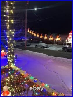 Vintage Blow Mold 9 Reindeer And Sleigh. Comes With All Rigging To Hang Outside