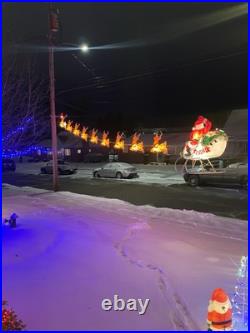 Vintage Blow Mold 9 Reindeer And Sleigh. Comes With All Rigging To Hang Outside