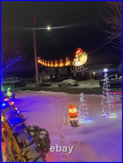 Vintage Blow Mold 9 Reindeer And Sleigh. Comes With All Rigging To Hang Outside