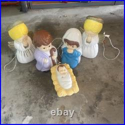 Vintage Blow Mold Child's Nativity Set, 5 Piece Set, Tested And Works, by Empire