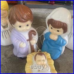 Vintage Blow Mold Child's Nativity Set, 5 Piece Set, Tested And Works, by Empire