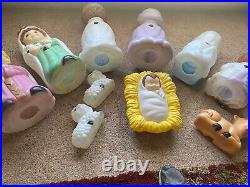 Vintage Blow Mold Children Nativity Set 10 Piece General Foam NO LIGHTS READ