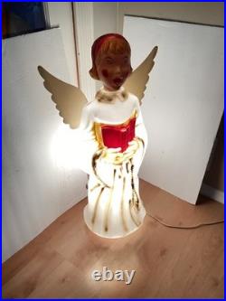Vintage Blow Mold Choir Girl Angel Wings Christmas Caroler 30 Lighted Red Hymn