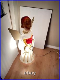 Vintage Blow Mold Choir Girl Angel Wings Christmas Caroler 30 Lighted Red Hymn