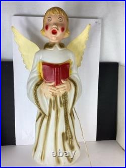 Vintage Blow Mold Choir Girl Angel Wings Christmas Caroler 30 Lighted Red Hymn