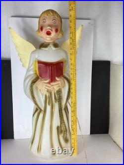 Vintage Blow Mold Choir Girl Angel Wings Christmas Caroler 30 Lighted Red Hymn