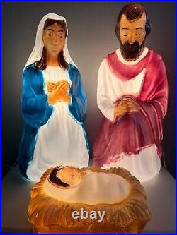 Vintage Blow Mold Christmas Lighted Nativity Set 27 Joseph Mary Jesus