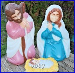 Vintage Blow Mold General Foam Plastics Nativity 3 Piece Set Jesus Mary Joseph