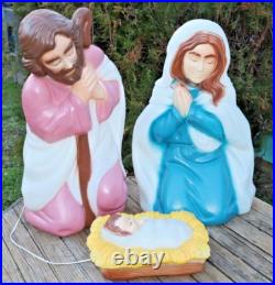 Vintage Blow Mold General Foam Plastics Nativity 3 Piece Set Jesus Mary Joseph