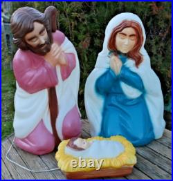 Vintage Blow Mold General Foam Plastics Nativity 3 Piece Set Jesus Mary Joseph